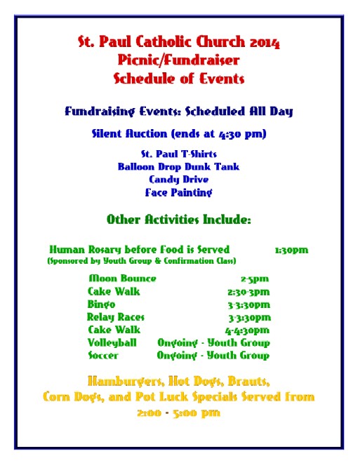 schedule of events (English)